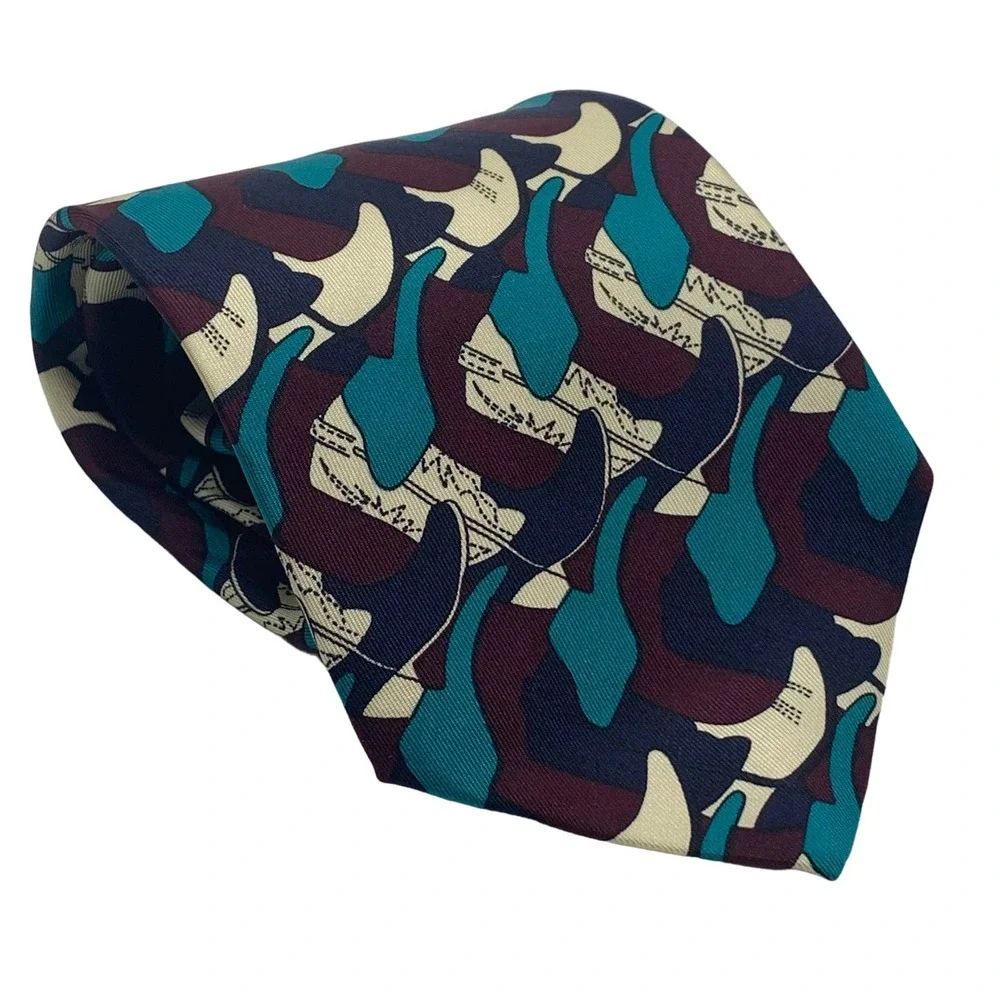 Barry Wells Boot Scoot Boogie‎ Men's Silk Tie Necktie Green Brown Cream Western